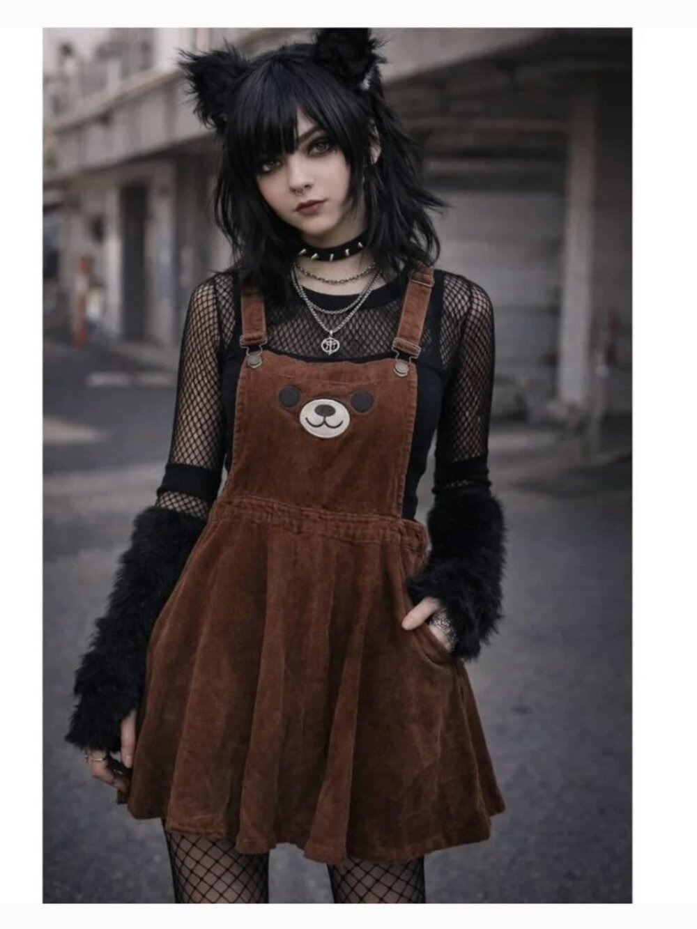 Hot Topic Teddy Bear Corduroy Overall Skirt Size Small Brown Grunge Emo Alt Girl